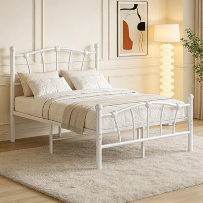 Heart Shaped Metal Bed Frame with Headboard and Footboard No Box Spring Needed for Bedroom