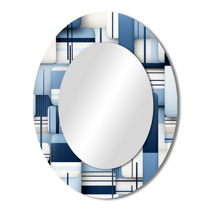Tomohon - Miroir mural moderne bleu ovale, H 43 po x l 33 po