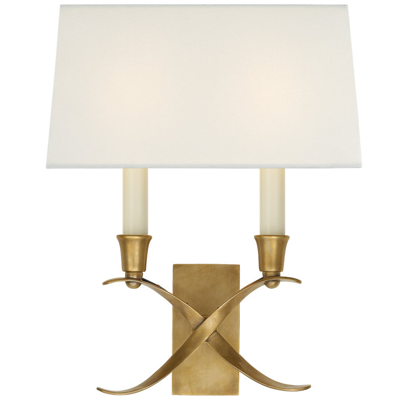 Chapman & Myers Cross Bouillotte Small Sconce, Antique-Burnished Brass, Fabric