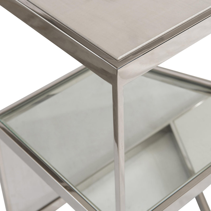 Beige and Silver Rectangular Transitional Console Table with Storage