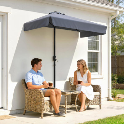 Parasol de patio de 7,5 pi avec parasol demi-parasol, manivelle, bleu foncé
