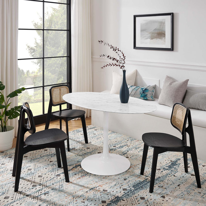  Table de salle à manger en marbre artificiel Lippa, Blanc, H 29,5 po x L 54 po x l 31,5 po, Blanc