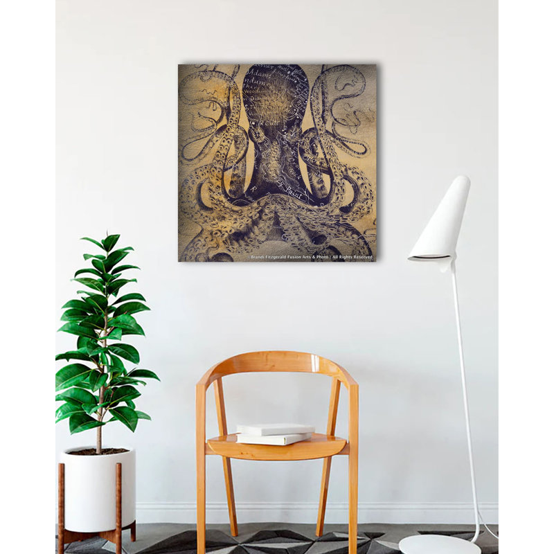 Pieuvre - impression sur toile tendue, H 24 po x l 24 po x P 1,5 po