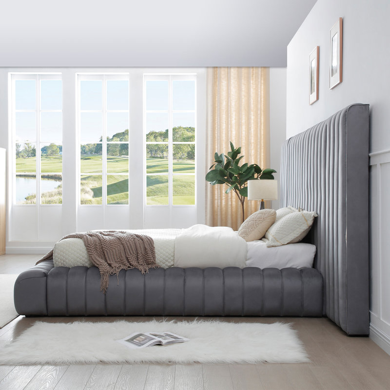 Lit plateforme tapissier Avalon, Grand, Gris