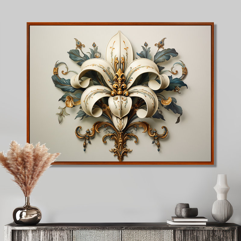 Fleur-De-Lis A Lilly Flower Ii - Symbols Wall Art, H 24 po x l 32 po x P 1 po, Cadre flottant érable