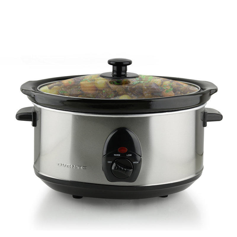 Silver 3.7 Quart Stainless Steel Slow Cooker with Glass Lid