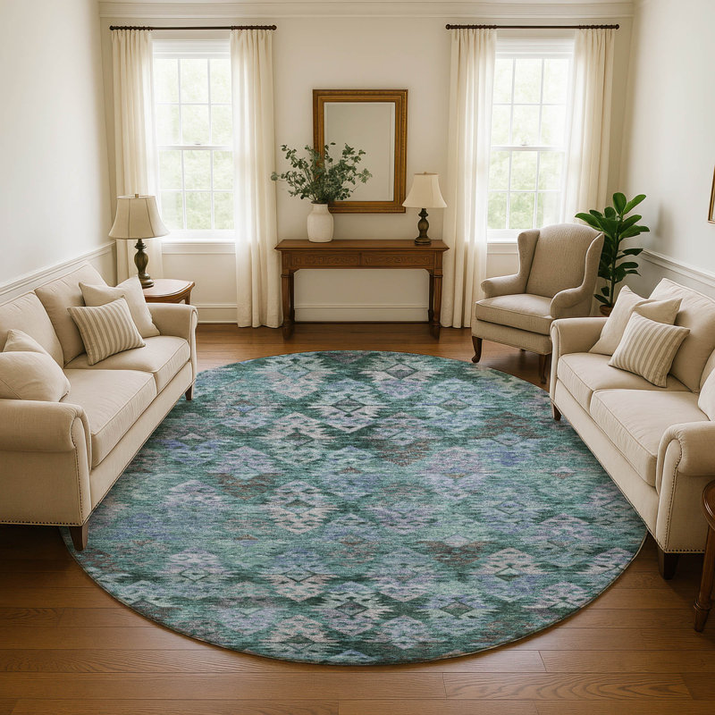 Premium Machine Washable Marasco AMF1637 Diamonds Rug, Round 8'