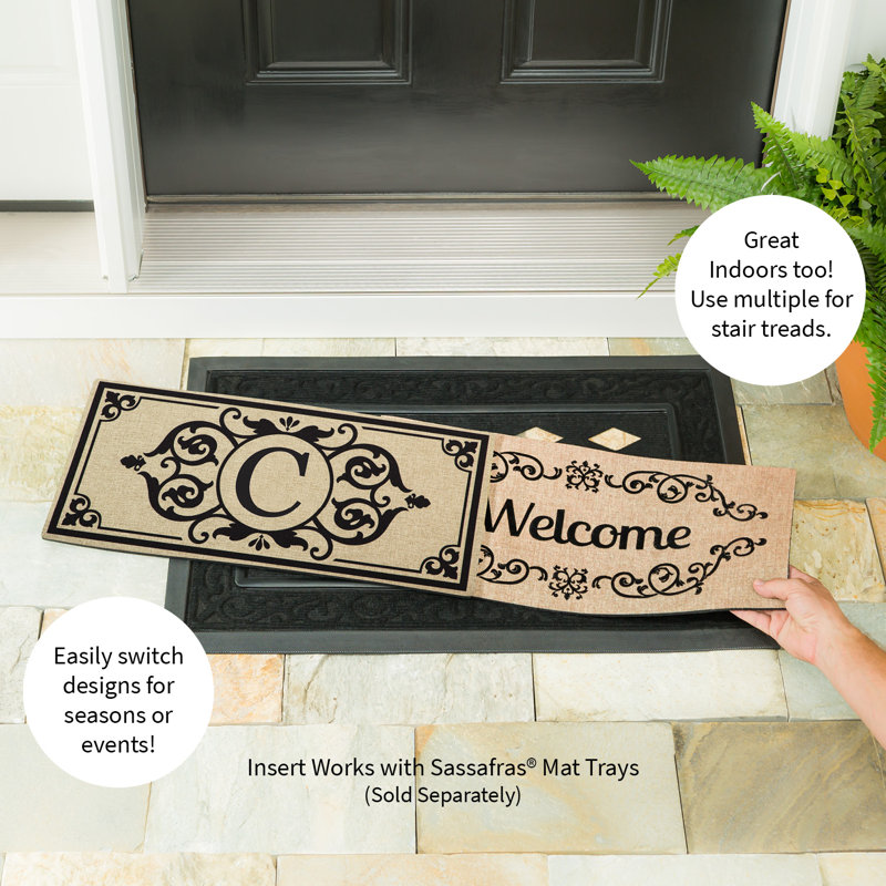 Monogram Cambridge Monogram Burlap Sassafras Switch 22 in. x 10 in. Non-Slip Indoor Door Mat, L