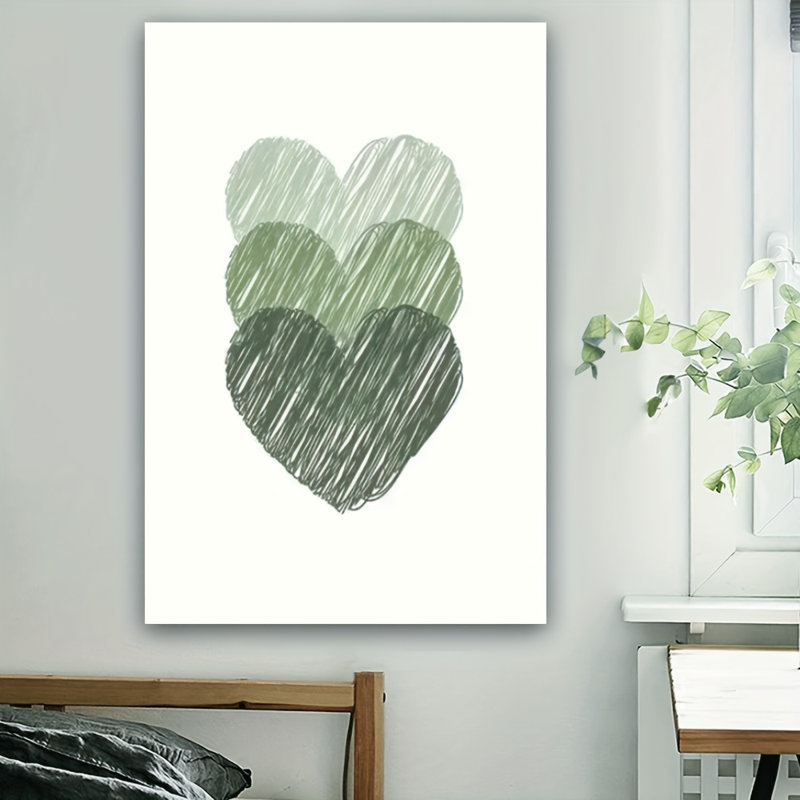 Impression sur toile Calm Minimalist Green Layered Heart - Urban Studio, 30 x 20 pouces (75 x 50 x 2 cm)