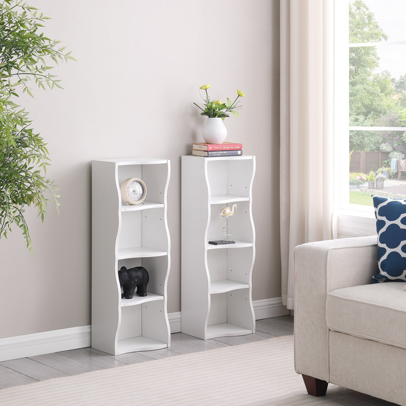 71" H With Wavy Border Design 8-Tier Ultra-Thin Double-Decker Multimedia Storage, With Multi-Functional Adjustable Shelves High And Narrow Display Bookcase