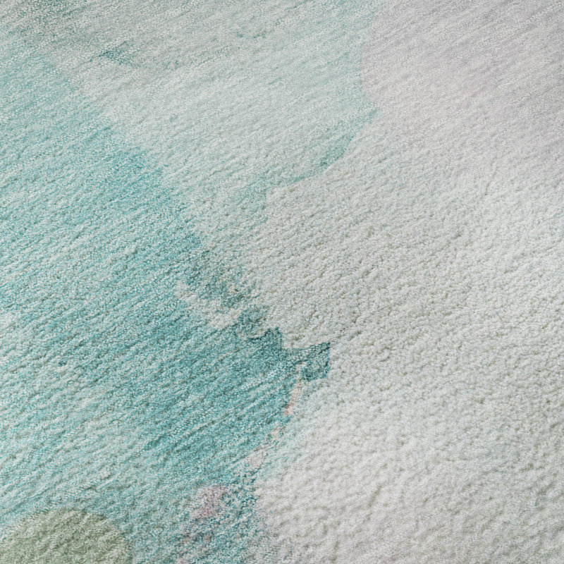 Tapis abstrait lavable à la machine de qualité supérieure Mayfield AMF2019, Turquoise, 1 pi 8 po x 2 pi 6 po