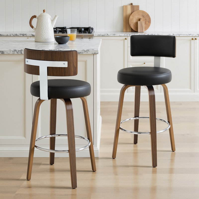 Tabouret de bar et de comptoir Sonja, Siège noir / cadre brun, Tabouret de comptoir (siège d'une hauteur de 26 p