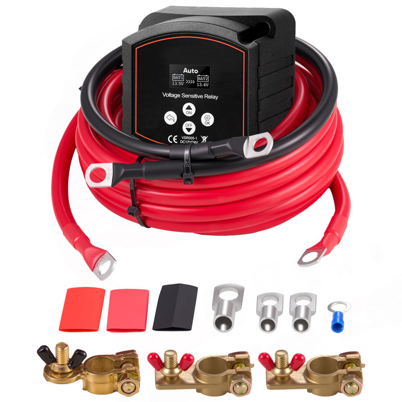 Dual Battery Isolator Kit, 12V 300 Amp 20 Ft 2AWG, Manual And Automatic VSR Voltage Sensitive Relay With Voltmeter, LCD Screen, Smart Battery Isolator, Compatible With Lithium Batteries, For UTV
