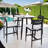 Modern 5-Piece Outdoor Patio Bar Set With 35.4" Rounded Square Sintered Stone Table & 4 Aluminum Bar Stools - Greek White Marble Top, Ember Black