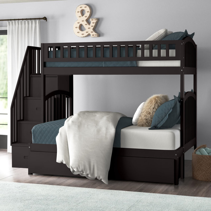 Lit superposé avec lit gigogne en bois massif Jaxson Kids, Espresso, Simple sur double