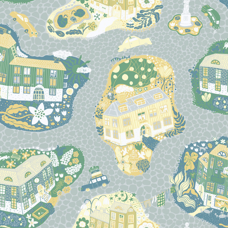 Galerie Resan Staden Town Wallpaper, Light Blue