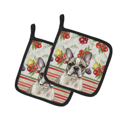 Pied French Bulldog Vegetables Pair of Pot Holders