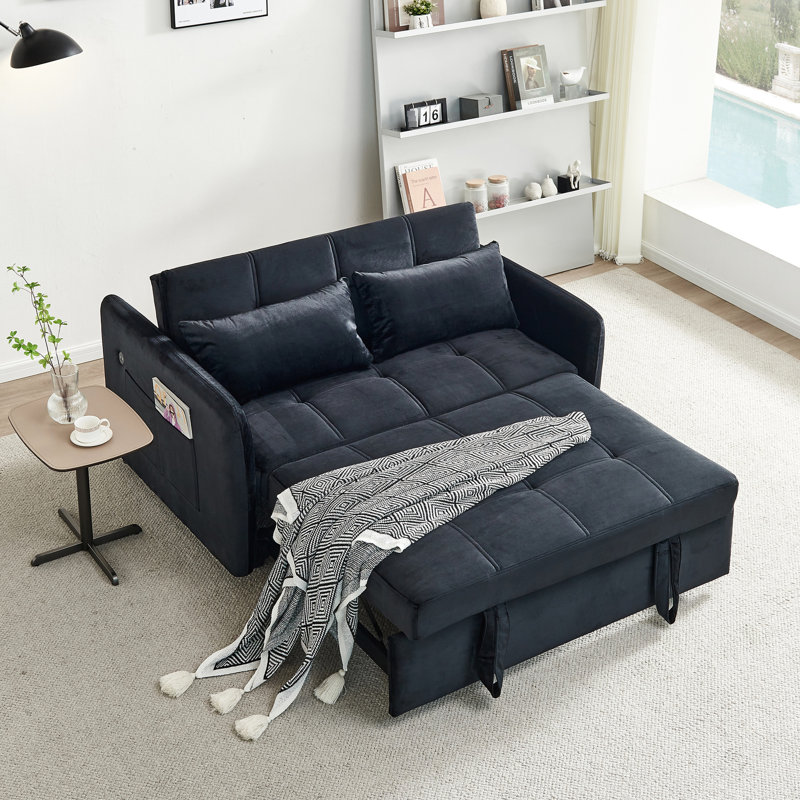 Lit en velours noir de 55,5 po, avec une housse multifonctionnelle confortable et accoudoir, une conception ergonomique