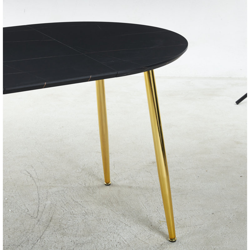 Table extensible, plateau, pieds en métal doré et noir, réception, cadres de salle à manger, bureau,