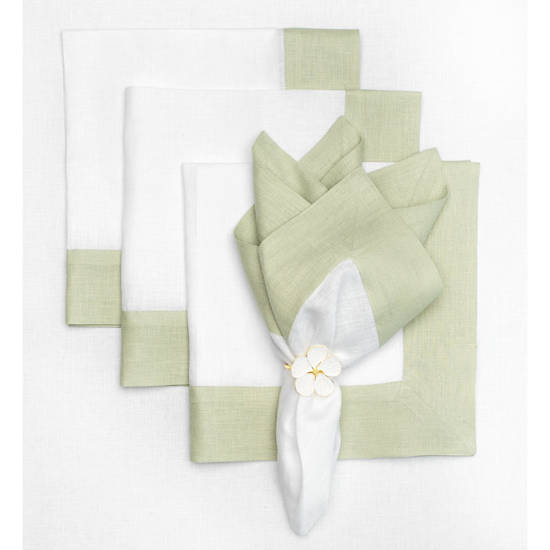 Contempo - 100% Pure Linen Dinner Napkins, Sage Green/White