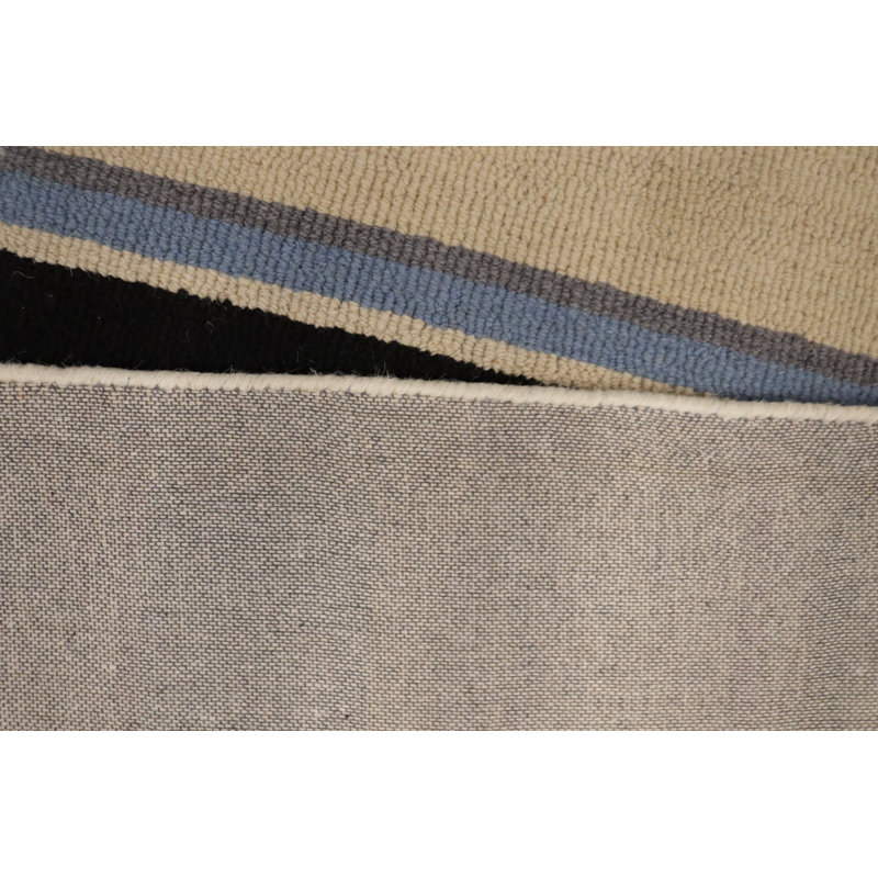 Tapis moderne multicolore rayé 5 x 8 touffeté à la main