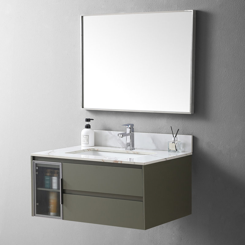Dessus de meuble-lavabo or 31 po avec pierre frittée, évier encastré en céramique et dosseret pour la décoration de pierre 31 po