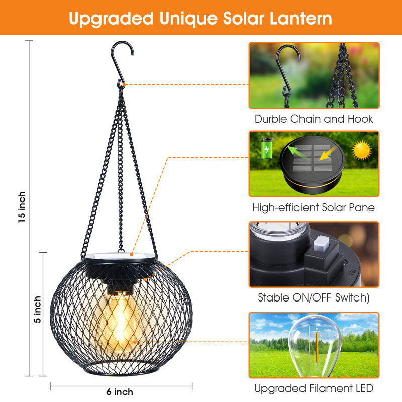 Lanterne d'extérieur à DEL 15 "à énergie solaire intégrée, Noir