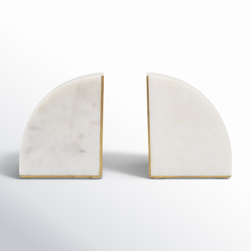 Nata Set of Two Bookends - 8" Set of White Marble Decorative Pie Bookends For Home or Office - Gifts for Book Lovers