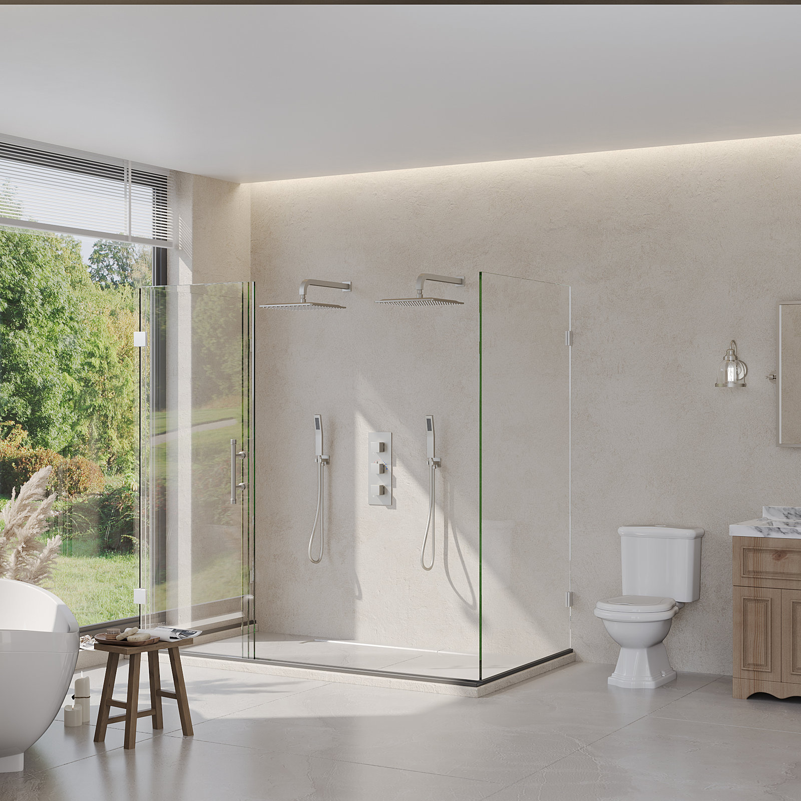 12" Thermostatic Dual Showerhead System, Brushed Nickel