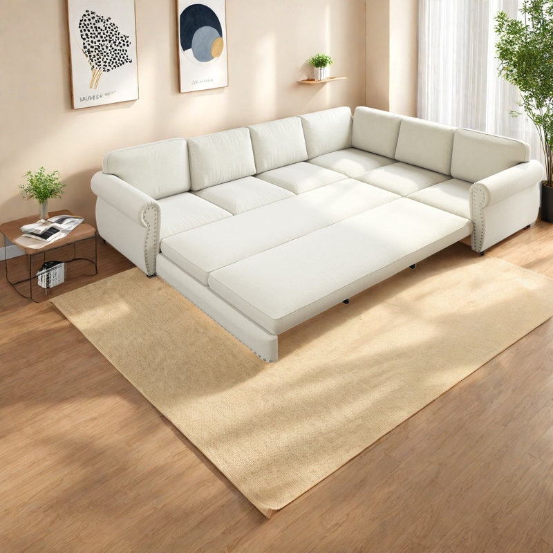Canapés d'angle multifonctionnels, méridienne en chenille de 118 pouces, style moderne pour la maison, Beige