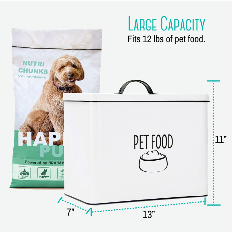 White Metal Airtight Farmhouse Pet Food Bin