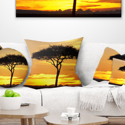 Coussin décoratif imprimé magnifique soleil à l’arbre d’acacia