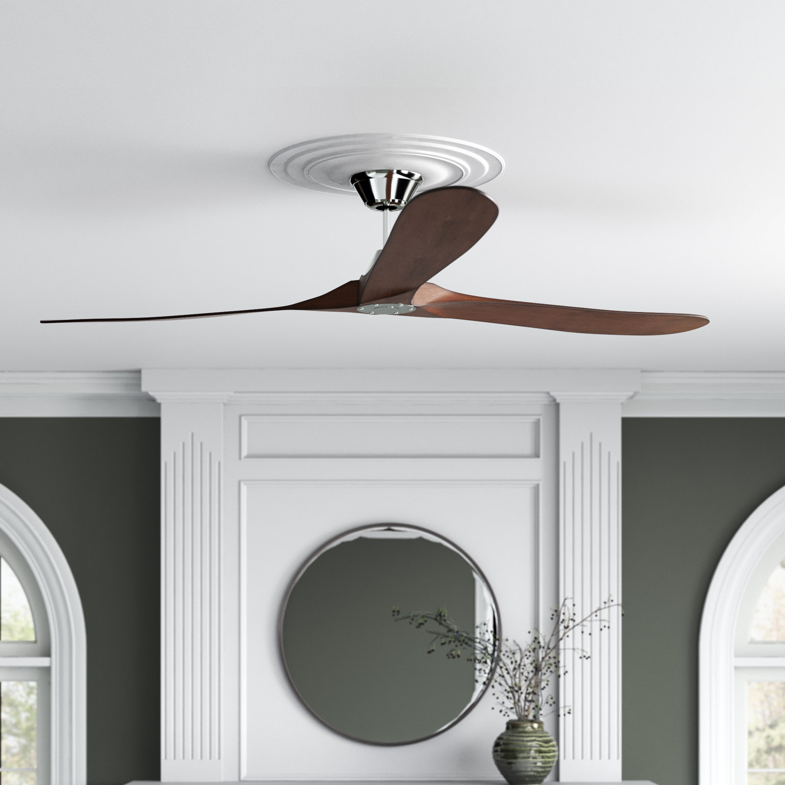 Obsidian Ceiling Fan, 70", Brushed Steel with Koa Blades