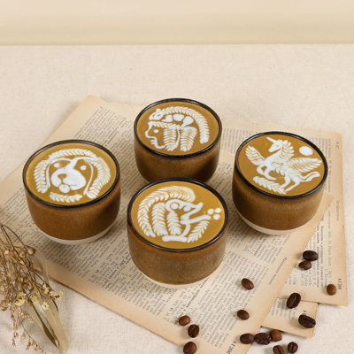 Handcrafted Two-Tone Ceramic Espresso Cup Set Rustic Unglazed Base Coffee Cups for Dining Table Kitchen Coffee Bar Decor