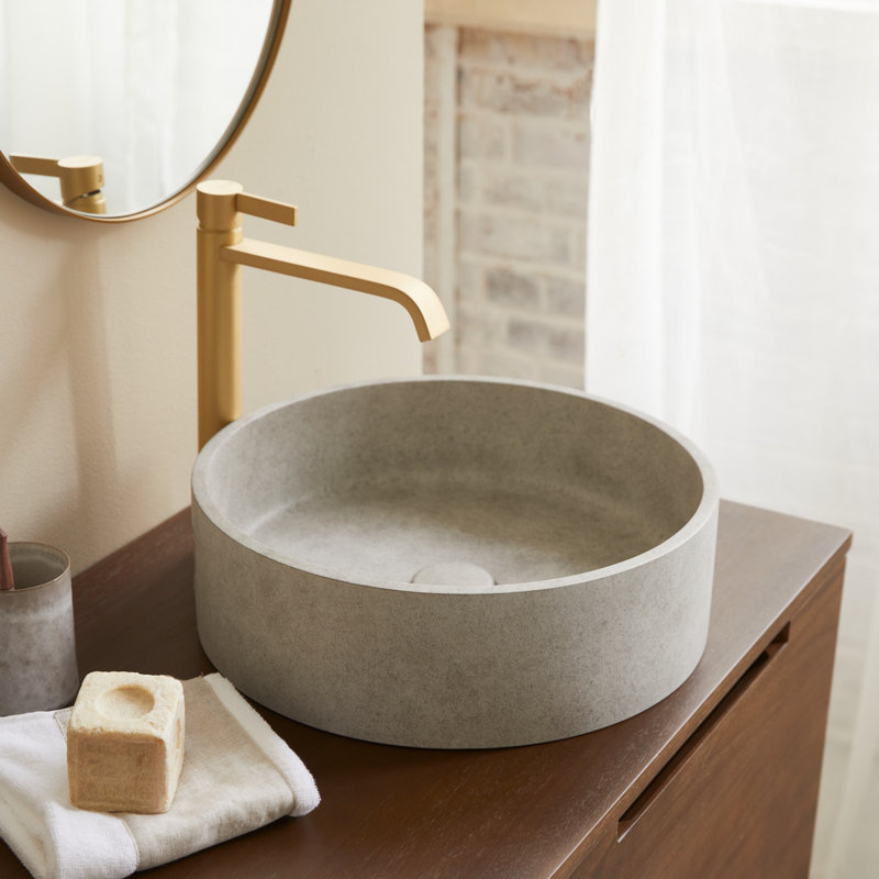 Gina Round Black Terrazzo Bathroom Sink, Gray