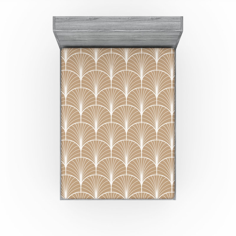  Drap-housse géométrique, Brun pâle / blanc, Double