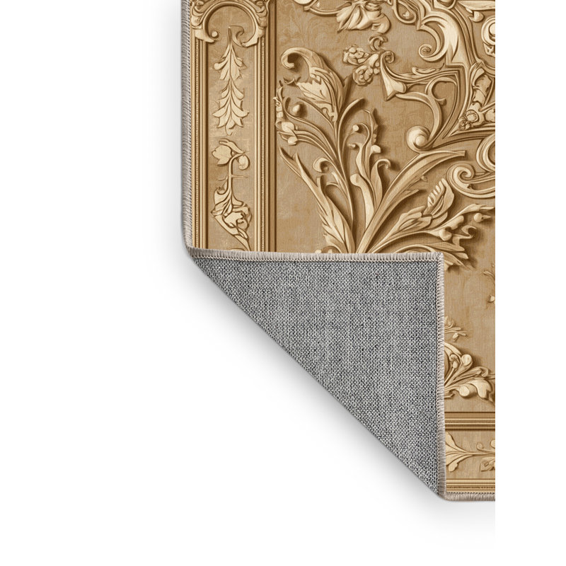 Tapis oriental traditionnel lavable à la machine en brun - beige, Rond 7 pi