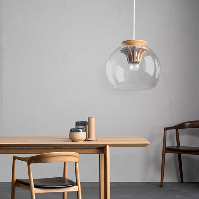 Farmhouse Industrial Chandelier Solid Wood  Clear Glass Pendant Light for Kitchen Island Dining Room Entryway