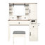 Meuble-lavabo blanc avec miroir à DEL mobile, réglage de la luminosité, plateau en verre, prise de recharge, 4 tiroirs, 2 armoires et tabouret-130987030