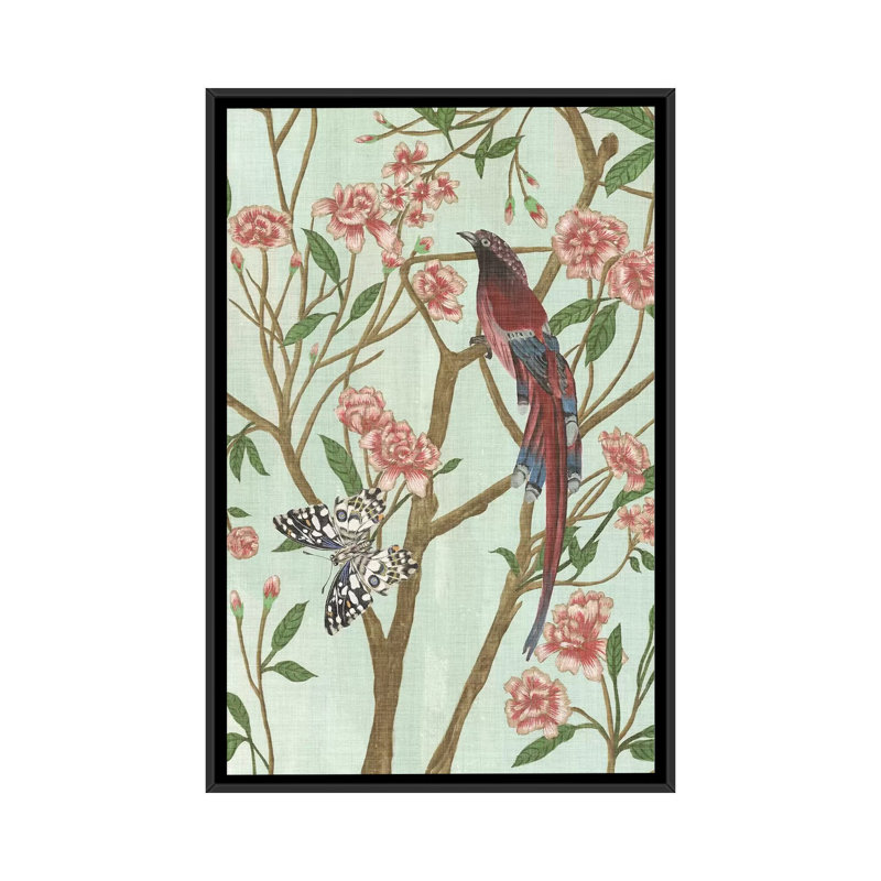 «Delicate Chinoiserie III», impression sur toile, H 26 po x l 18 po x P 1,5 po, Toile avec cadre noir, Pas de tapis