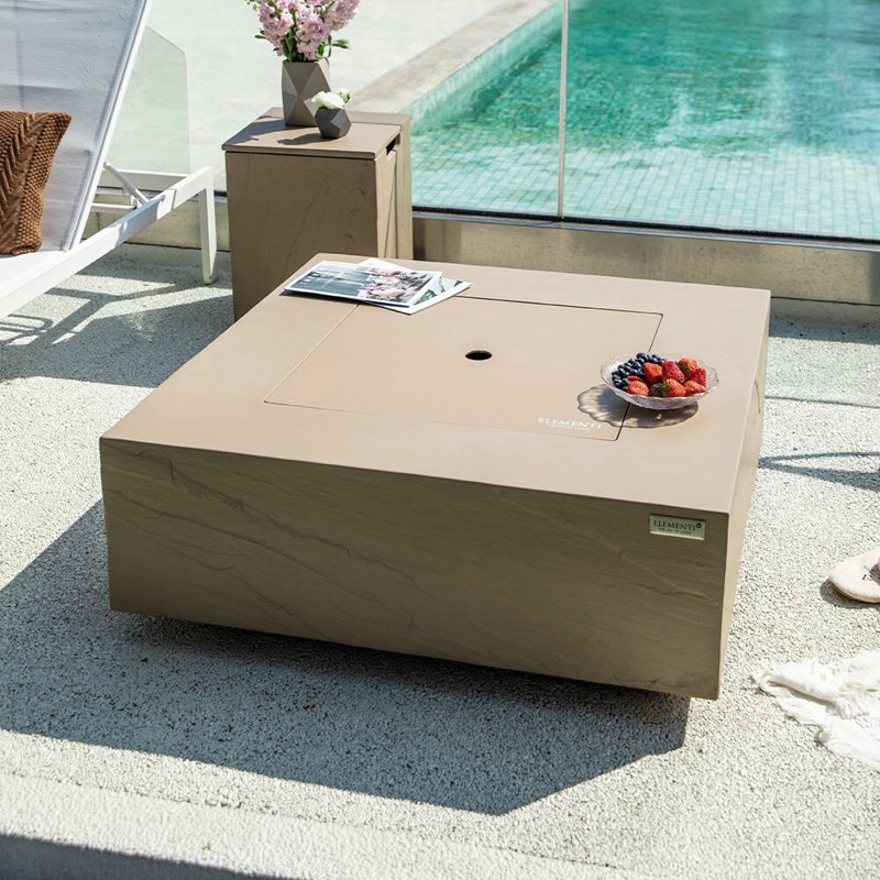 Square Concrete Smokeless Fire Pit Table, Natural Gas, Sunlight Yellow