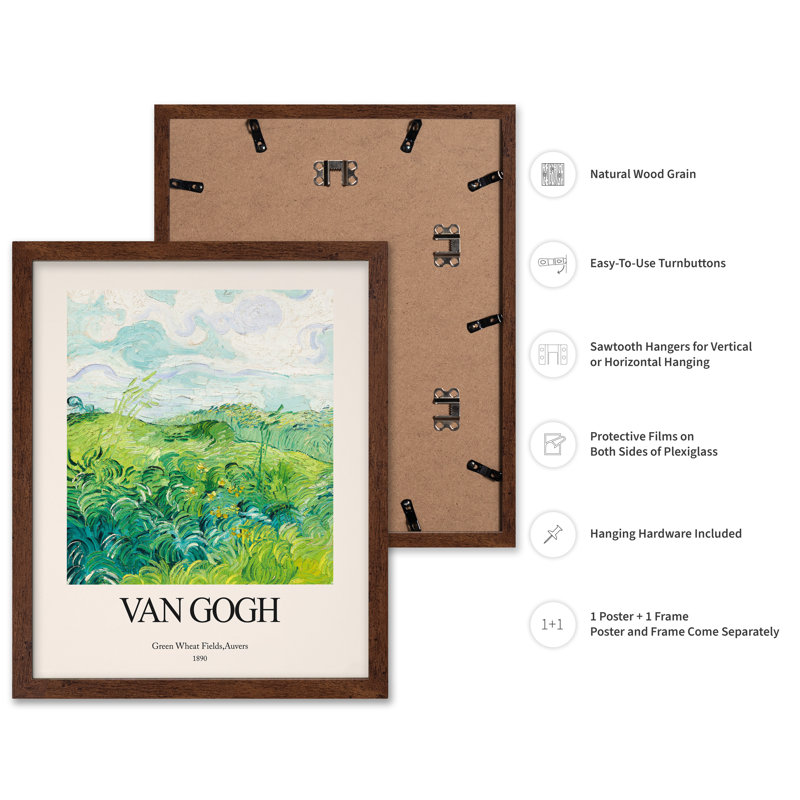 Van Gogh - Champs de blé vert, Affiche, H 12 po x l 16 po, Encadrement brun