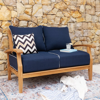 Summerton 54.25" Wide Outdoor Teak Loveseat with Cushions by Birch Lane
