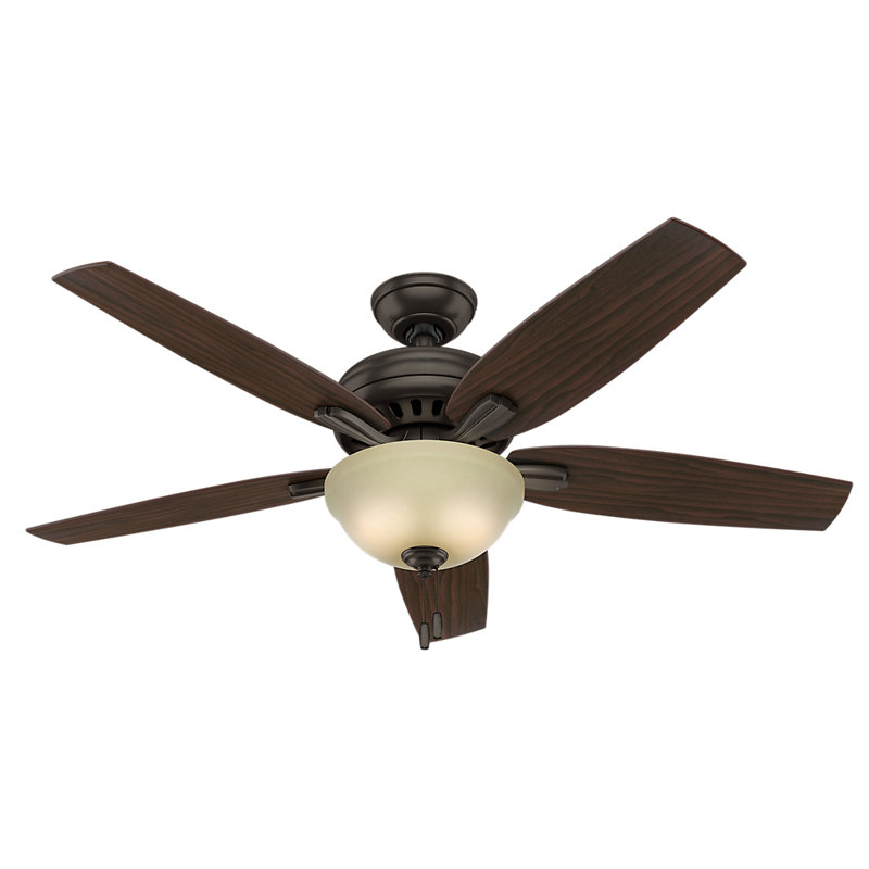 52" Newsome 5 - Blade Standard Ceiling Fan with Pull Chain and Light Kit Included, Premier Bronze