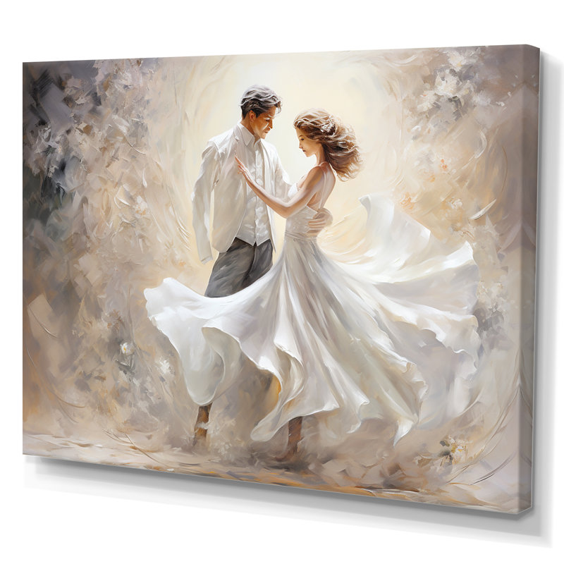Danse valse en blanc II sur toile, L 40 po x H 30 po x P 1,5 po, Toile tendue