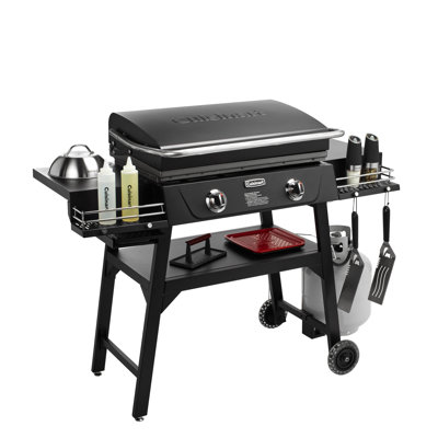 2-Burner 28” Outdoor Griddle with Hood - Stainless Steel Dual Burner 30,000 BTU Gas Griddle, Wheels, 504 Sq. In. Cooking Surface with 2 Side Tables for Storage