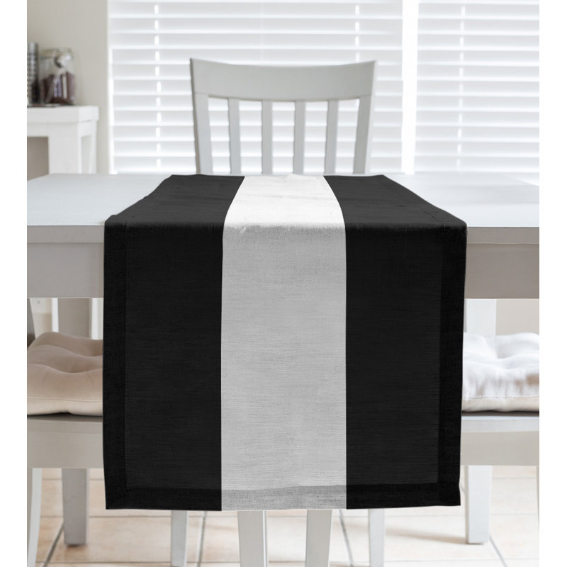 Las Vegas Football Stripes Table Runner, 72" L x 16" W, Black/Off White, Polyester