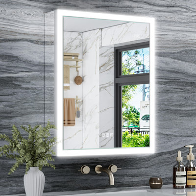 Ciyanna Recessed LED Lighted Medicine Cabinet with 3 Adjustable Shelves, Defogger, Outlets & USBs