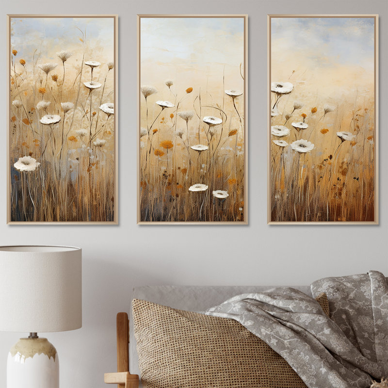 Minimalisme Meadow Magic III - ensemble d'art mural sur toile Meadow, H 40 po x l 60 po x P 1 po, Cadre naturel flottant