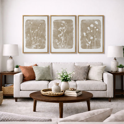 «Minimal Botanical», beige neutre, art floral botanique rustique, photos de salon rétro à fleurs sauvages simples, impression sur toile encadrée, 3 pièces, art mural: 16 po x 24 po x 3 pièces, 24 po x 36 po x 3 pièces